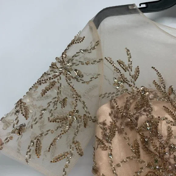 Mac Duggal Dress 79317 Champagne Embellished Illusion Gown NWT - Picture 6 of 16